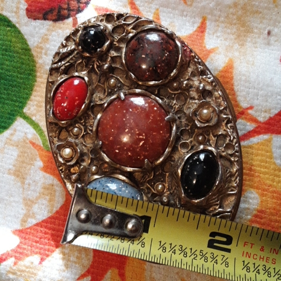 Rare Vintage Gilt Makeup Powder Puff Compact/with Multiple Color Stones - Picture 16 of 16